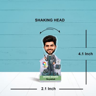 Personalized Graphic Designer Bobblehead Caricature with Battery Powered Moving Head Feature  Desktop Décor for Artists & Illustrators Gift for Graphic Designer